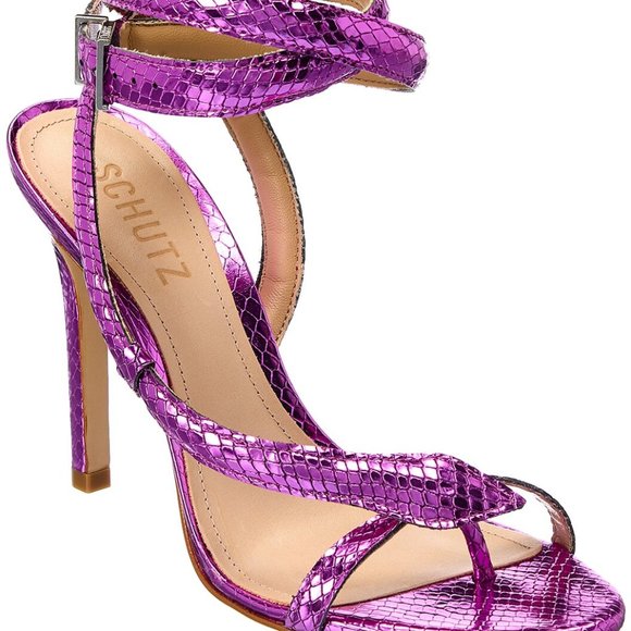 SCHUTZ Shoes - NIB Schutz Metallic Purple Snake heeled sandal, 7.5